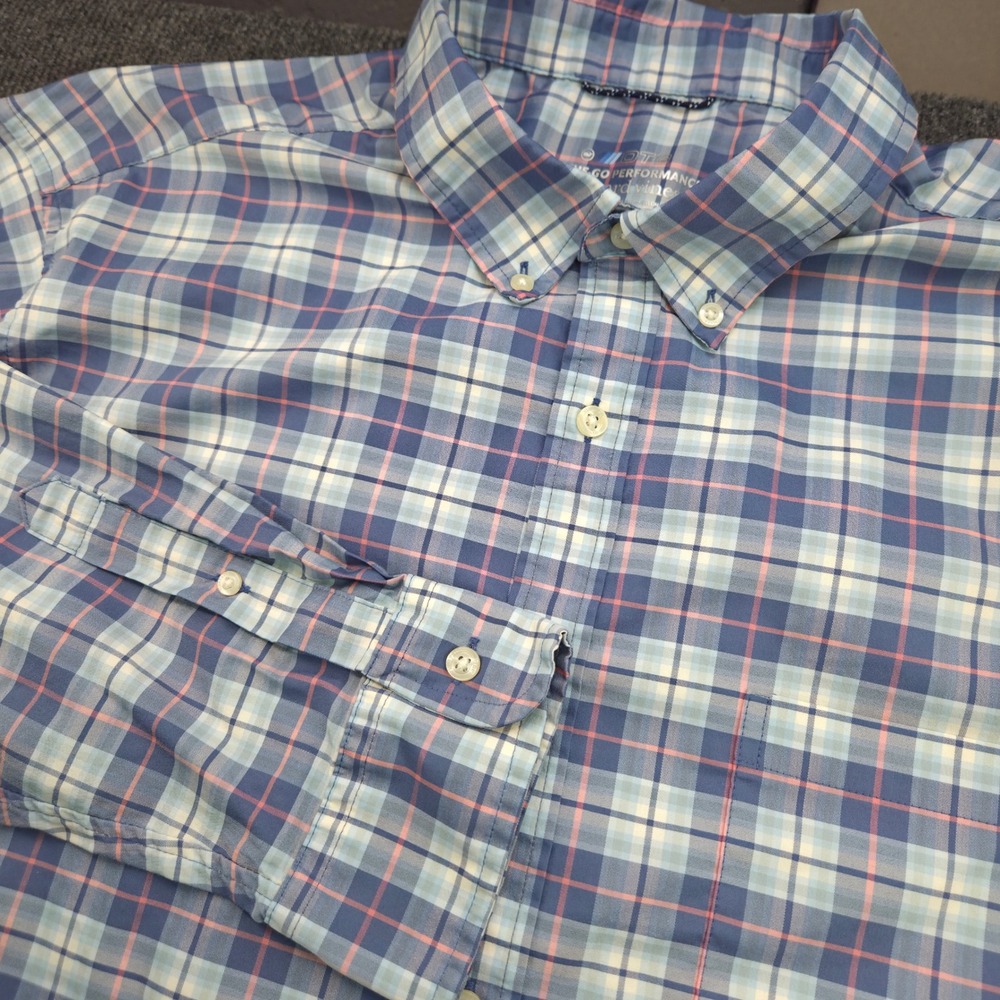 Vineyard Vines Men XXL Blue Pink Plaid Performance Cotton Nylon Stretch Shirt